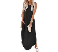 Chicrise Vestidos Verano Mujer Sin Mangas 2025 Vestido Maxi Cuello V Vestido Playa Largo con Bolsillos y Abertura Negro 2X Grande 50-54