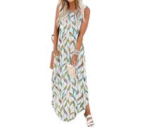 Chicrise Vestidos Verano Mujer Sin Mangas 2025 Vestido Maxi Cuello V Vestido Playa Largo con Bolsillos y Abertura Multicolor Pequeño 34-36