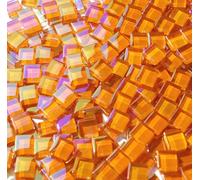 CHICSHIS Azulejo de mosaico iridiscente naranja claro de 0.75 libras, azulejos cuadrados de mosaico de vidrio para manualidades, azulejos de 1 x 1 cm para proyectos de arte de mosaico, azulejos de
