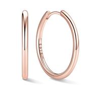 ChicSilver 925 Pendientes Aros Rosados Huggie Hoop Earrings Plata Mujer 18mm Círculos Finos Clip Hipoalergénico Oreja Joyería Minimalista
