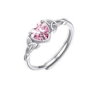 ChicSilver Anillo Ajustable Mujer Plata de Ley 925 Nudo Celta Irlandes Piedra Nacimiento Octubre Turmalina Rosado Claro Circonita Corazón Romántico de Amor Eterno
