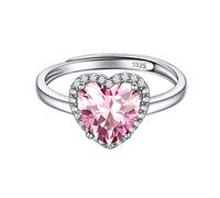 ChicSilver Anillo Circonita Corazón Anillo Ajustable Plata de Ley 925 Mujer Anillo Fino Compromiso Novia Pareja Joyería Moderna Piedra Turmalina Rosado Claro