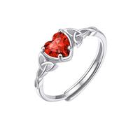 ChicSilver Anillo Circonita Corazón Mujer Plata 925 Nudo Celta Rubí Rojo