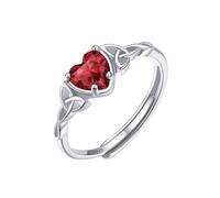 ChicSilver Anillo Fino Ajustable Triqueta Mujer Plata de Ley 925 Nudo Celta Irlandesa Piedra Roja Enero Circonita Corte Corazón Granate Regalo Aniversario