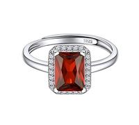 ChicSilver Anillo Plata 925 Mujer Circonita Cuadrado Brillante Rubí Rojo