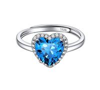 ChicSilver Anillo Plata Mujer Piedra Corazón Circonita Azul Anillo Fino Minimalista Plata de Ley 925 Joyería Elegante Piedra Colorada Turquesa Azul Claro Diciembre