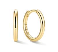 ChicSilver Aros Dorados Huggie Plata de Ley 925 Mujer 10mm Hoop Earrings Pendientes Geométricos Finos Pequeños Piecing Oreja Regalo Cumpleaños Aniversario