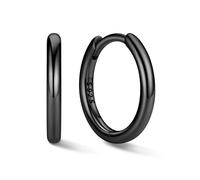 ChicSilver Aros Negros Huggie Plata de Ley 925 Mujer 10mm Hoop Earrings Pendientes Geométricos Finos Pequeños Piecing Oreja Regalo Cumpleaños Aniversario