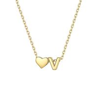 ChicSilver Collar Letra Corazón Mujer Plata de Ley 925 Colgante Oro 18K Inicial V Nombre Personalizado Joyería Alfabeto