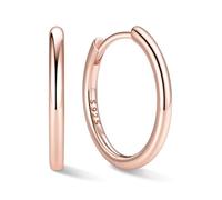 ChicSilver Huggie Hoop Earrings Aros Finos Plata Mujer Pendientes Planos Pequeños Oro Rosado 14mm Aretes Hipoalergénicos Madres Joyería Preciosa
