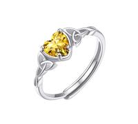ChicSilver Joyería Irlandesa de Amor Plata de Ley 925 Anillo Compromiso Nudo Celta Piedra Topacio Amarillo Corazón Noviembre de Cumpleaños