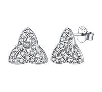 ChicSilver Pendientes Circonita Celta Mujer Plata de Ley 925 Pendientes Nudo Celta Trinidad Irlandesa Talismán Amuleto Religioso