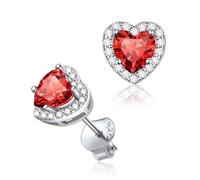 ChicSilver Plata 925 Pendientes Circonita Rojo Mujer Corazón Rubí