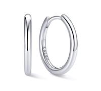 ChicSilver Plata de Ley 925 Pendientes Aros Mujer Huggie Hoop Oro Blanco 12mm Aretes Finos Planos Pequeños Regalo Cumpleaños Aniversario Madre Mama Futuro