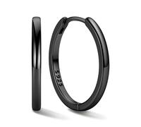 ChicSilver Plata de Ley 925 Pendientes Aros Negros Huggie Mujer Aretes Finos 6mm Clip Hipoalergénico Oreja Joyería Simple Minimalista Madre Pareja