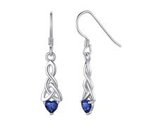 ChicSilver Regalo Cumpleaños Pendientes Plata Celta Mujer Corazón Piedra Azul de 12 Meses Plata de Ley 925 Zafiro Azul Pendientes Nudo Trinidad Irlandes