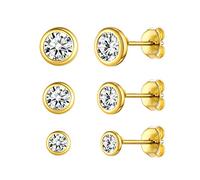ChicSilver Set Pendientes Oro 18K Circonitas Brillantes Pendientes Simples Básicos Mujeres Plata de Ley 925 Aretes Redondos Pequeños Regalo Madre Hija Amiga