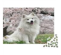 Chien Blanc duveteux |Scène de Jardin printanier| Puzzles Amusants En Famille 52x38cm/1000pcs Adultes
