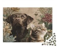 Chien et Chat | Pour Adultes |Portrait d'animal de compagnie Vintage| 52x38cm/1000pcs Puzzles Jeux Éducatifs Puzzles De Décoration Intérieure