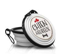 Chien heureux - Cuenco plegable y portátil para perros con mosquetón para pasear con tus cuatro patas. Práctico, ligero y sobre todo práctico.