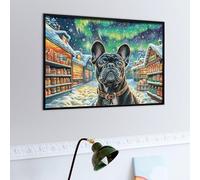 Chien Noir Mignon Dans UNE scène de Neige d'hiver Puzzles 500 Piezas Decorativo Hogar Faune paysagère rêveuse Obra De Arte Rompecabezas Familiar para Adultos Desafío Intelectual DIY Creativo 500 PCS