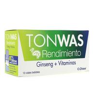 TONWAS RENDIMIENTO | Ayuda a la Disminución del Cansancio y Mejora del Rendimiento Intelectual | Con Ginseng | 10 Viales Bebibles de 10 ml | Complemento Alimenticio.