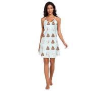 CHIFIGNO Camisón de satén para mujer, lindo vestido de pijama sexy con cuello en V, Bonita caca de dibujos animados, M