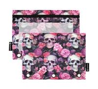 CHIFIGNO Estuche para lápices con 3 agujeros para carpeta, calaveras de azúcar mexicanas, bonitas flores, organizador de lápices con ventana transparente para niños, adolescentes, niñas, adultos,