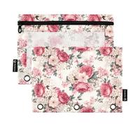 CHIFIGNO Estuche para lápices con 3 agujeros para carpeta, calaveras de azúcar mexicanas, bonitas flores, organizador de lápices con ventana transparente para niños, adolescentes, niñas, adultos,