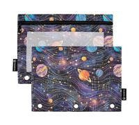 CHIFIGNO Estuche para lápices para carpeta de 3 anillas, planetas morados y constelaciones, bonito estuche con ventana transparente, para suministros de oficina, universidad, paquete de 2