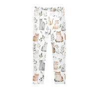 CHIFIGNO Leggings para niñas, pantalones de baile, pantalones de yoga, ropa linda para niños, Gatos lindos de acuarela, 9-10 años