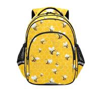 CHIFIGNO Linda mochila amarilla de abejas de dibujos animados para la escuela con rayas reflectantes, mochila de viaje para laptop, mochila de senderismo para niños, Cute Cartoon Bees Yellow-1, M