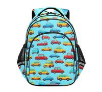 CHIFIGNO Linda mochila escolar con diseño de caricaturas azules para niños y niñas, con rayas reflectantes, mochilas ligeras para adolescentes, Cute Cartoon Cars Blue, Small, Mochilas Daypack