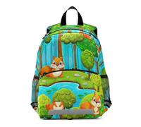 CHIFIGNO Lindas mochilas verdes de ardilla para niños pequeños, bolsa de preescolar, bolsa de jardín de infantes, mini bolsa de viaje con correa de seguridad para niños y niñas de 3 a 7 años