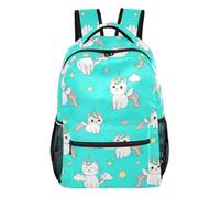 CHIFIGNO Lindos gatos unicornio verde azulado mochila para niños, niñas, adolescentes, mochila escolar, mochila escolar para viajes, camping, Cute Cats Unicorn Teal, M