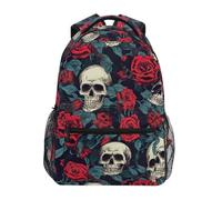 CHIFIGNO Mochila escolar para niños, calaveras, rosas rojas, negras, mochila de viaje para laptop, mochila escolar, Skulls Red Roses Black, Small, Mochilas Daypack