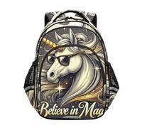 CHIFIGNO Mochila escolar unicornio dorado brillante para niños y niñas, mochila informal con tiras reflectantes, unicornio brillante dorado, Medio, mochilas diurnas, Unicornio brillante dorado, M