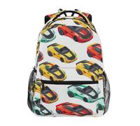 CHIFIGNO Mochila infantil con diseño de caricaturas de coches de carreras para la escuela, viajes, mochila escolar, Cars de carreras de dibujos animados, Small, Mochilas Daypack