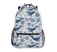 CHIFIGNO Mochila para niños para la escuela, ballenas azules, estrellas de mar, mochila informal, mochila escolar, Ballenas Azules Estrellas de Mar, S