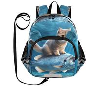 CHIFIGNO Mochila para niños pequeños, niñas, niños, mochilas, mini bolsa de libros de viajes para kindergarten, kindergarten, elemental, Lindo gato montando un pez-1, S, lindo
