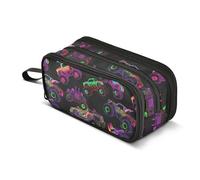 CHIFIGNO Monster Trucks - Estuche para lápices de 3 compartimentos, bolsa de maquillaje con cierre, suministros escolares para oficina