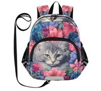 CHIFIGNO Niño mochila para la escuela niñas niños, mini viaje bolsa niños mochilas niño mochila de jardín de infantes, Cara De Gato Guirnalda Floral, M, lindo