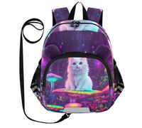 CHIFIGNO Niño Niño Mochila con Leem, Mini Viaje Libro Bolsa Niños Escuela Para Kindergarten Escuela Primaria, Lindo Gato Blanco Setas Neón, M, lindo