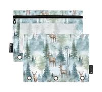 CHIFIGNO Woodland with Deer and Trees - Estuche para lápices de 3 anillas, bonito estuche con cremallera y ventana transparente para niños, adolescentes, niñas, adultos, estudiantes, 2 unidades
