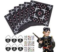 CHIFOOM 6 Piezas Bandana Pirata Niños Accesorio de Disfraz de Pirata Niños Parche de Ojo Pirata con 12 Tatuajes de Calavera Pirata para Fiesta Capitán Pirata Cumpleaños Halloween Carnaval