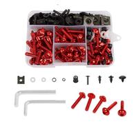 CHIFUN Kit de pernos de carenado de motocicleta rojo M5 M6 tornillos de aluminio surtido kit surtido de arandelas de plástico tuercas arandelas clips universales para deportes Dirt Bike carrocería