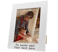 Chigabiga Marco de Fotos PERSONALIZABLE con tu Texto y con tu Foto - Hecho de madera de pino - Elige tu color, elige el tamaño, agrega tu texto y sube tu imagen. Hecho en España (A5, BLANCO)