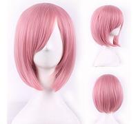 Chiguo Peluca de Las Mujeres Elegante Moda Multicolor Mediano Corto Recta Flequillo Peluca Cabello para de Adultos Cosplay Disfraz Fiesta de Halloween Liso Peluca Pelucas para Adultos (Rosa)