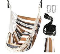 Chihee Columpio Colgante para Silla con Hamaca 2 Cojines,Correas de Malla Fuertes y Ganchos para Colgar fácilmente,algodón Suave Silla Colgante Bolsillo Lateral Juego de Silla borlas Comodidad