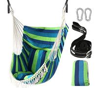 Chihee Columpio Colgante para Silla con Hamaca 2 Cojines,Correas de Malla Fuertes y Ganchos para Colgar fácilmente,algodón Suave Silla Colgante Bolsillo Lateral Juego de Silla borlas Comodidad